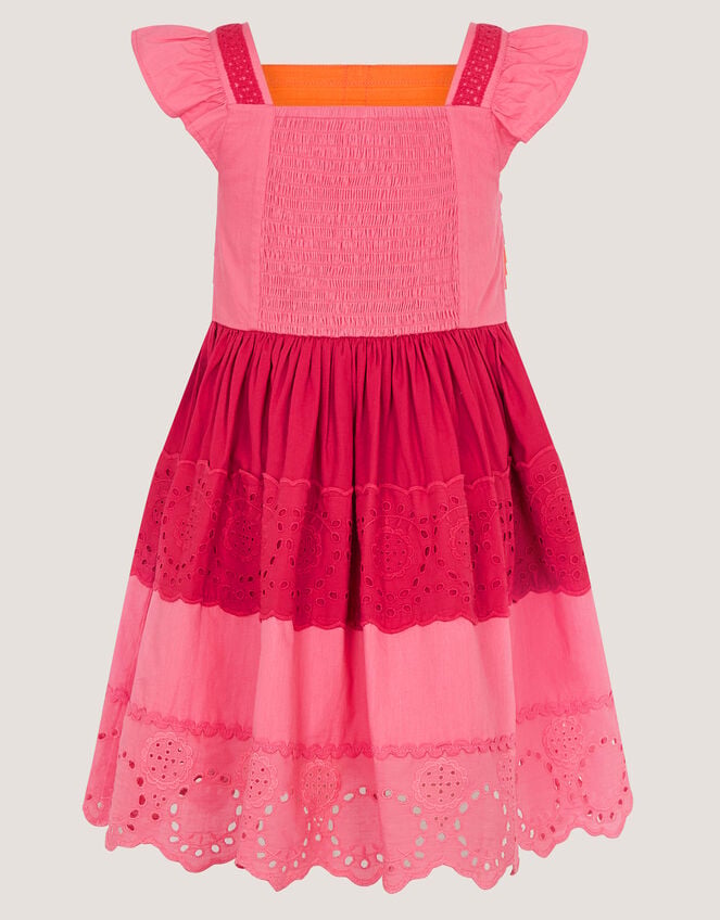 Colour Block Broderie Dress, Pink (PINK), large