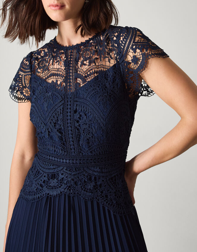 Monica Lace Pleated Bridesmaid Dress Blue