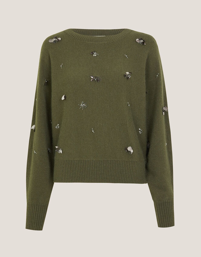 Sable Sequin Embellished Jumper, Green (KHAKI), large