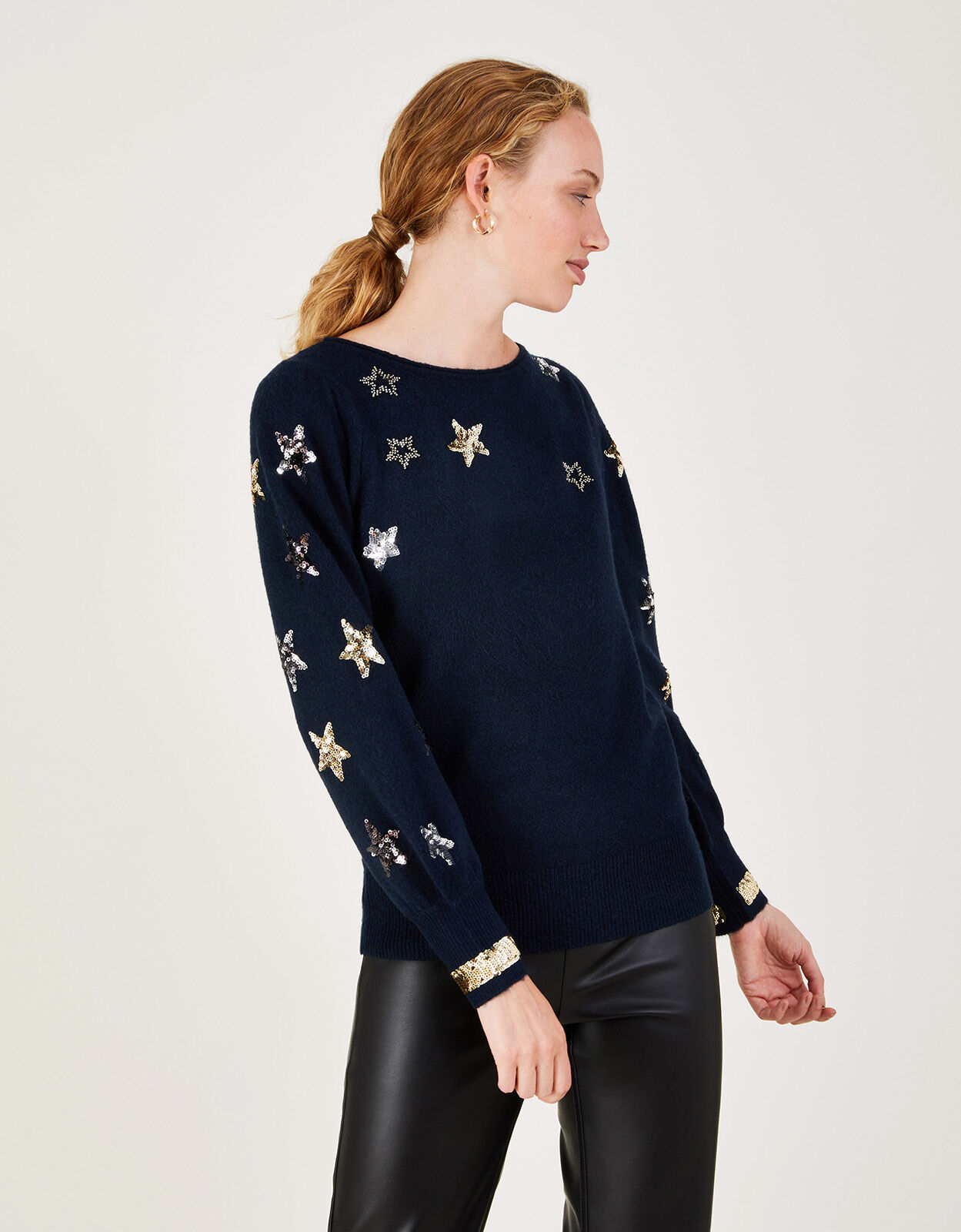 Sequin Star Jumper with Recycled Polyester Blue