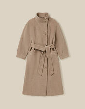 Millie Funnel Neck Belted Coat, Mink (MINK), large