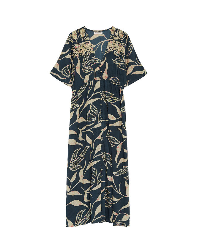 Maison Hotel Print Tie Maxi Dress, Blue (NAVY), large