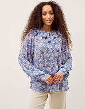 Sian Floral Print Blouse, Blue (BLUE), large