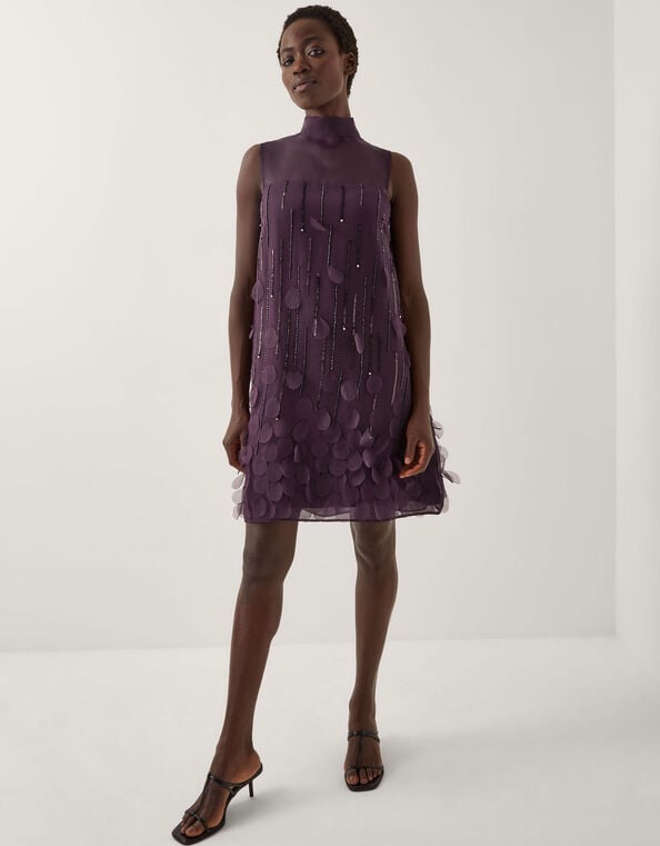 Cassidy Sleeveless Appliqu&eacute; Mini Dress, Purple (PURPLE), large