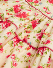 Frilly Short Sleeve Rose Print Dress, Pink (PINK), large