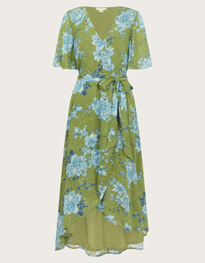 PRE ORDER Evelina Midi Dress in Green with Multi Floral main image 0