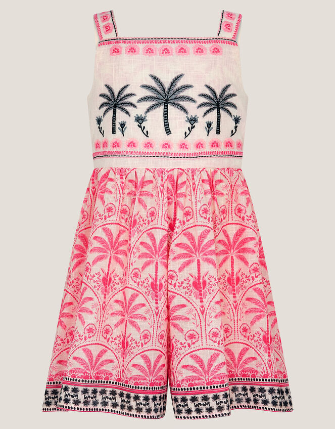 Palm Print Embroidered Playsuit, Pink (PINK), large