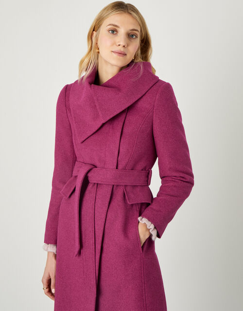 Keryn Wrap Collar Belted Coat, Pink (PINK), large