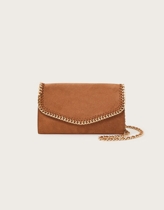 Suede Chain Cross-Body Bag, Tan (TAN), large