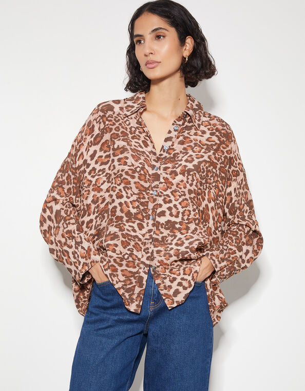 Arielle Leopard Print Shirt , Brown (BROWN), large
