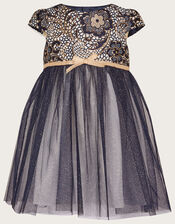 Baby Jasmine Jacquard Tulle Dress, Blue (NAVY), large