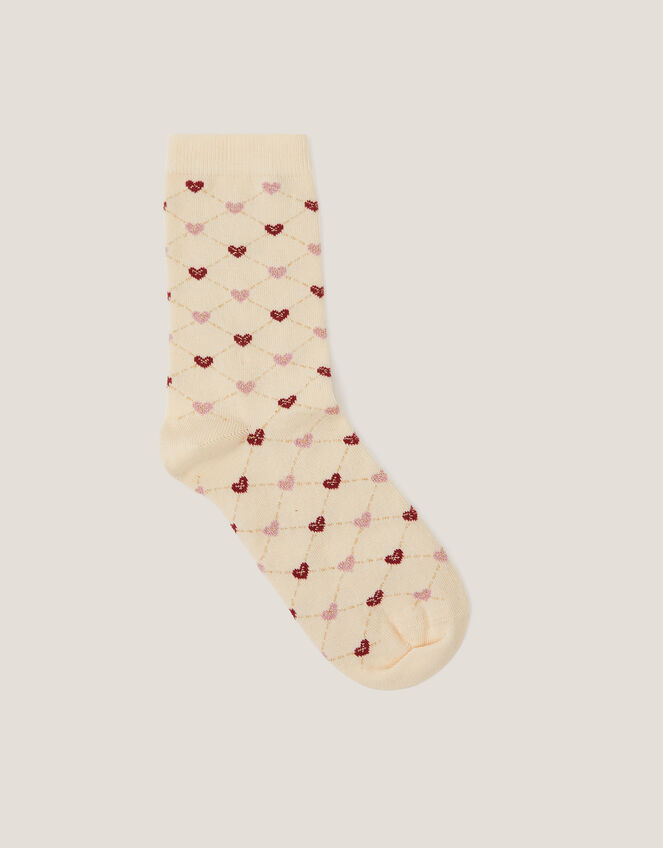 Sparkle Heart Argyle Socks, Cream (CREAM), large