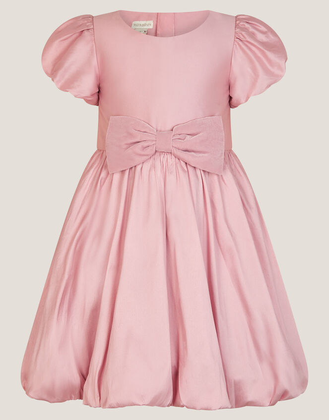 Puff Sleeve Velvet Bow Party Dress, Pink (DUSKY PINK), large