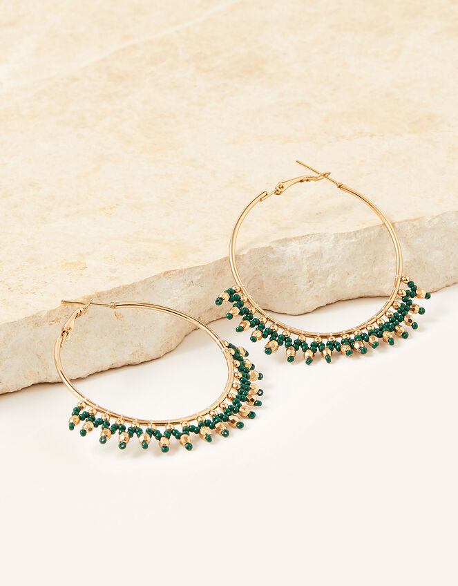 Ivy Beaded Hoop Earrings, , large