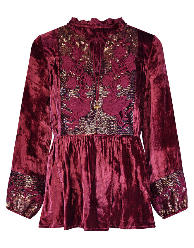 East Brogan Embellished Velvet Top, Red (RED), large