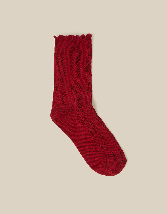 Frill Pointelle Socks, Red (RED), large