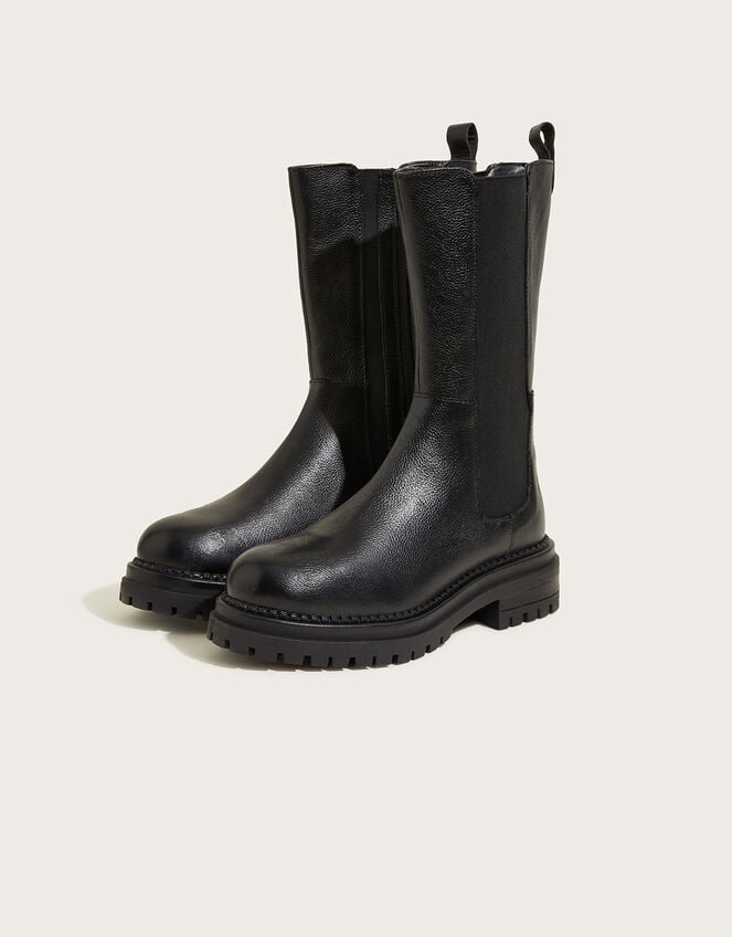 Mid Length Leather Stomper Boots, Black (BLACK), large