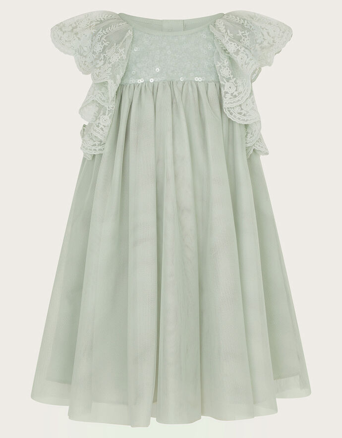 Babyhug Woven Sleeveless Tiered Party Dress With Frill Detailing  - Pastel Green