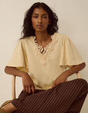 Layla V-Neck Lace Jersey Top, Yellow (BUTTER YELLOW), large