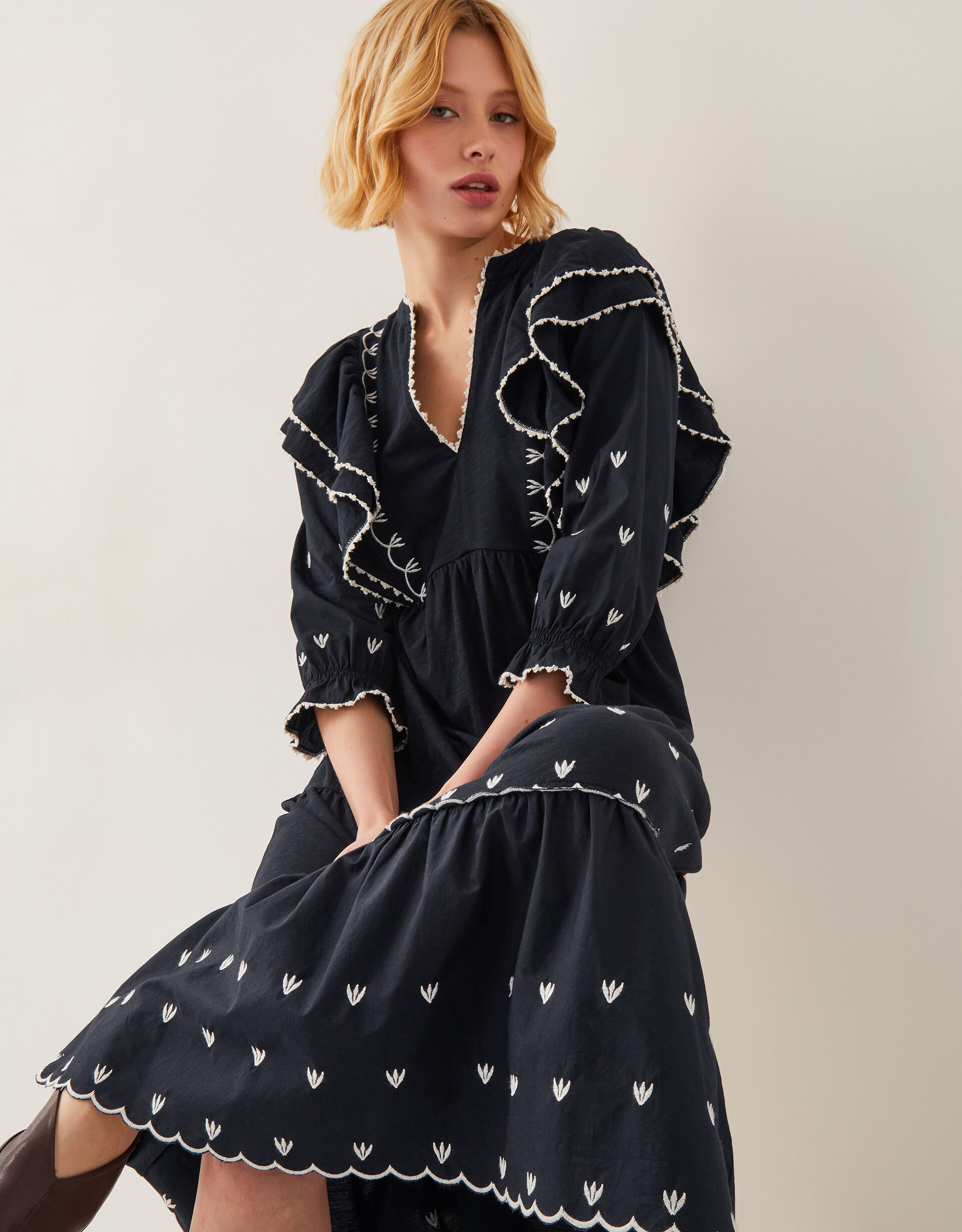 Freya Frill Jersey Midi Dress Black