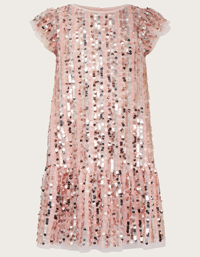 Jackie Sequin Striped Mesh Party Dress