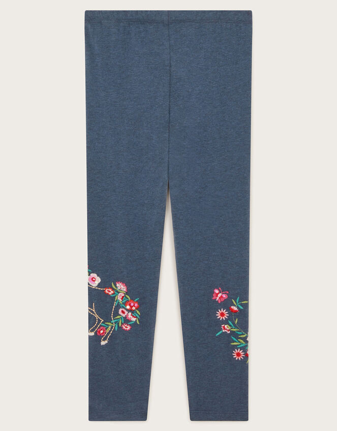 Floral Unicorn Embroidered Leggings, Blue (NAVY), large