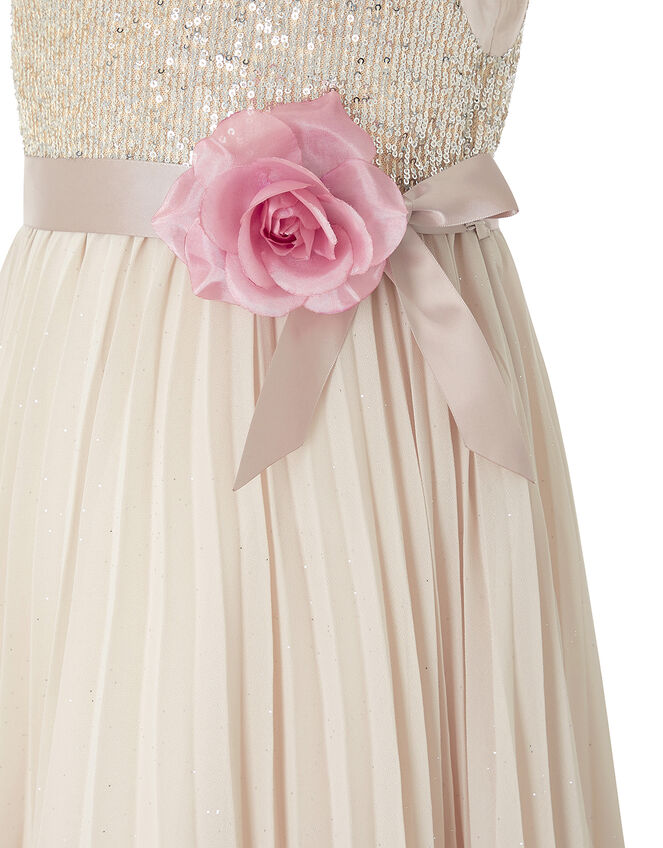 Davina Sequin Pleated Dress, Natural (CHAMPAGNE), large