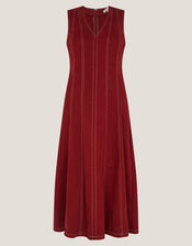 Hope Sleeveless A-Line Denim Midi Dress, Red (CHERRY), large