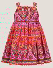 Baby Embroidered Floral Print Dress, Orange (ORANGE), large