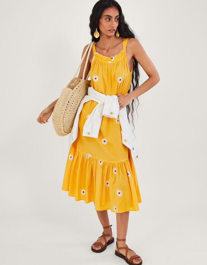 Sunflower Embroidered Halter Midi Dress, Yellow (YELLOW), large