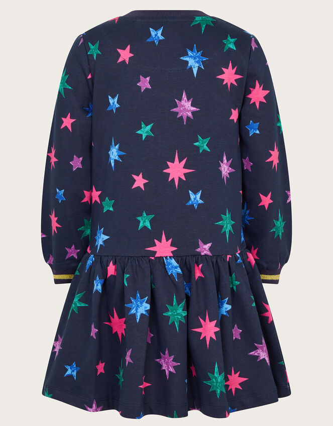Star Print Sweatshirt Dress, Black (BLACK), large