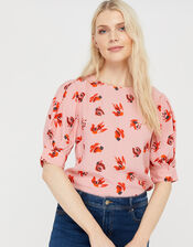 Betty Printed Short Sleeve Blouse, Pink (BLUSH), large