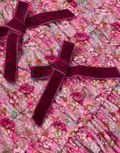 Floral Long Sleeve Bow Dress, Pink (PINK), large