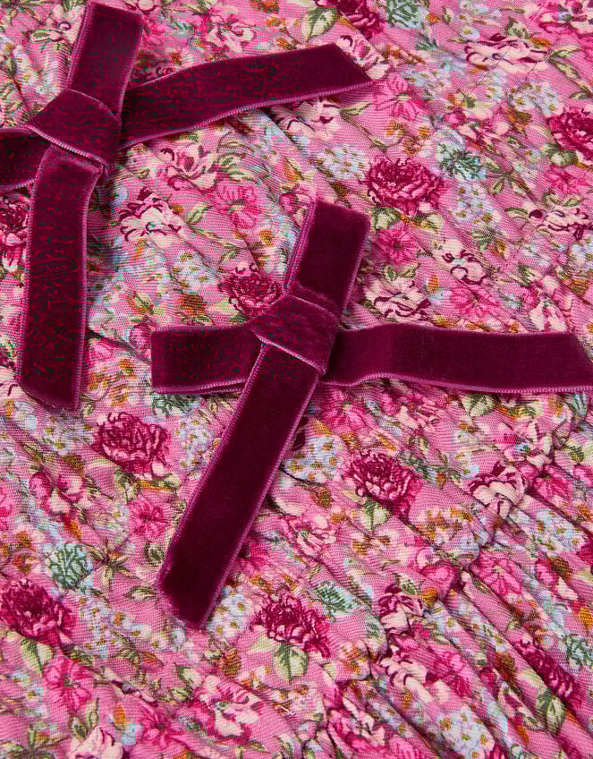 Floral Long Sleeve Bow Dress, Pink (PINK), large