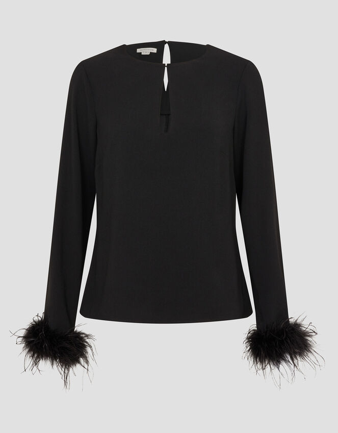 Tiggy Long Sleeve Feather Top, Black (BLACK), large