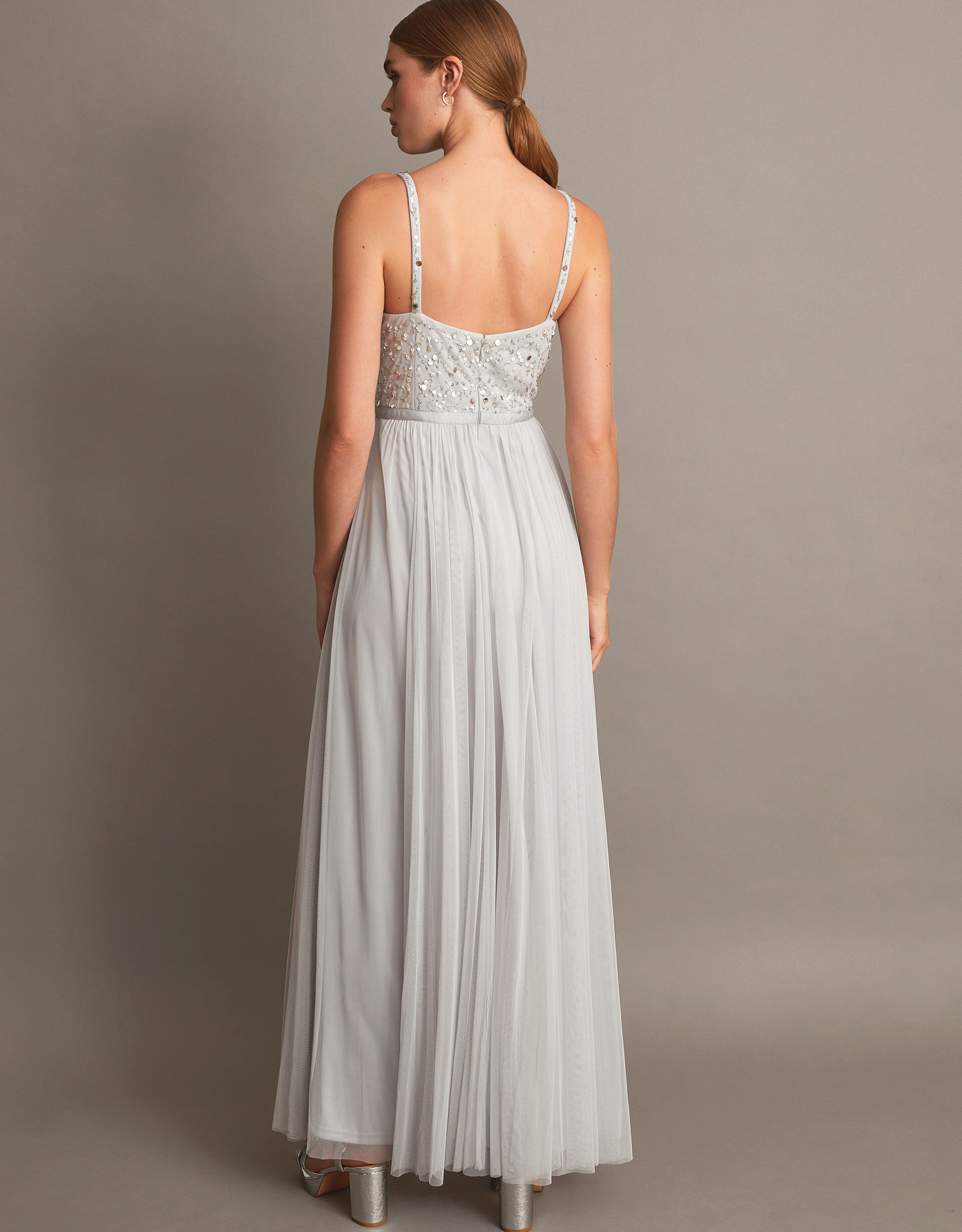 Autumn Embellished Maxi Dress in Recycled Polyester Silver