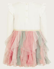 Baby Floral Tulle Long Sleeve Disco Dress, Ivory (IVORY), large