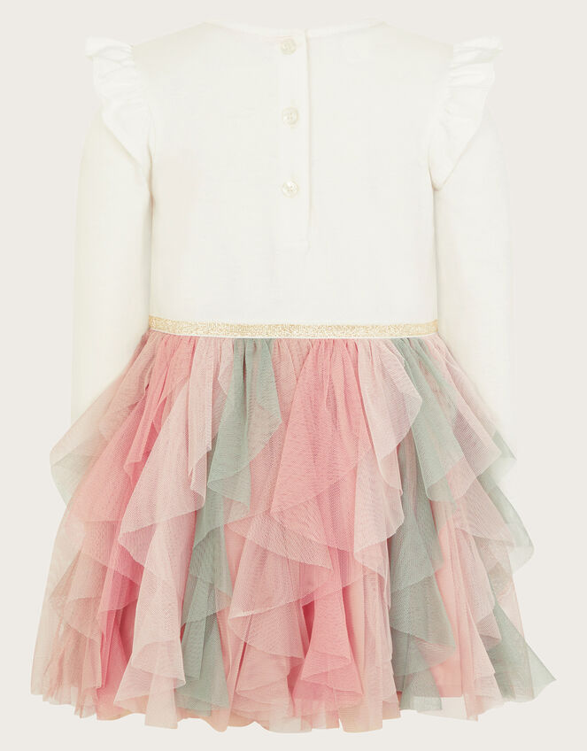 Baby Floral Tulle Long Sleeve Disco Dress, Ivory (IVORY), large