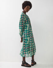 East Charlize Printed Pintuck Midi Dress, Green (GREEN), large