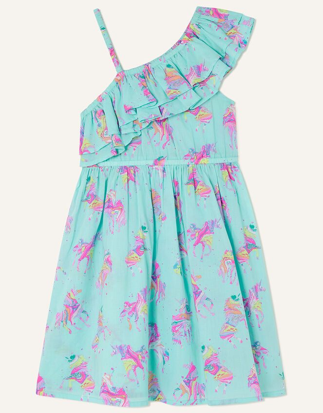 Rainbow Unicorn One-Shoulder Frill Dress, Pink (PINK), large