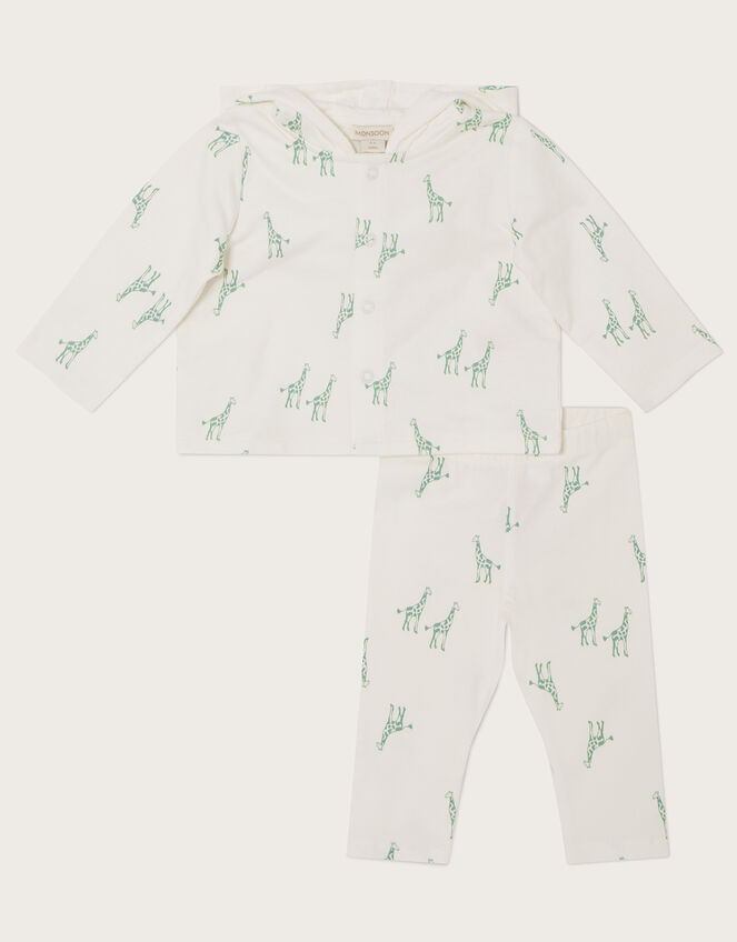 Newborn Giraffe Print Hooded Set, Ivory (IVORY), large