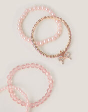 4-Pack Bow Pearl Bracelets, Pink (PINK), large