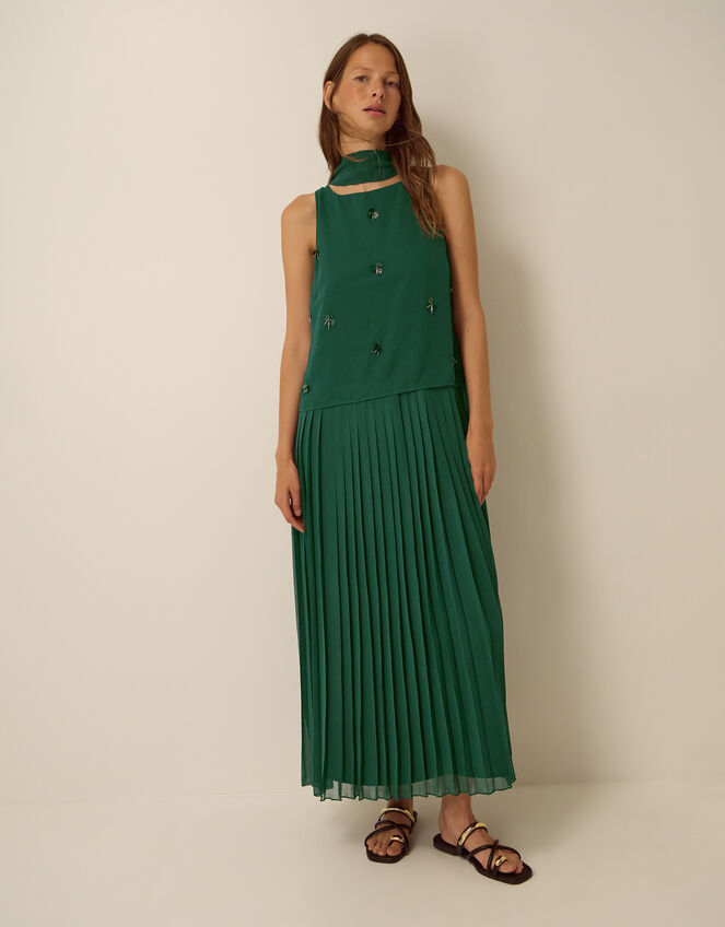 Eva Embellished Maxi Dress & Scarf, Green (DARK GREEN), large