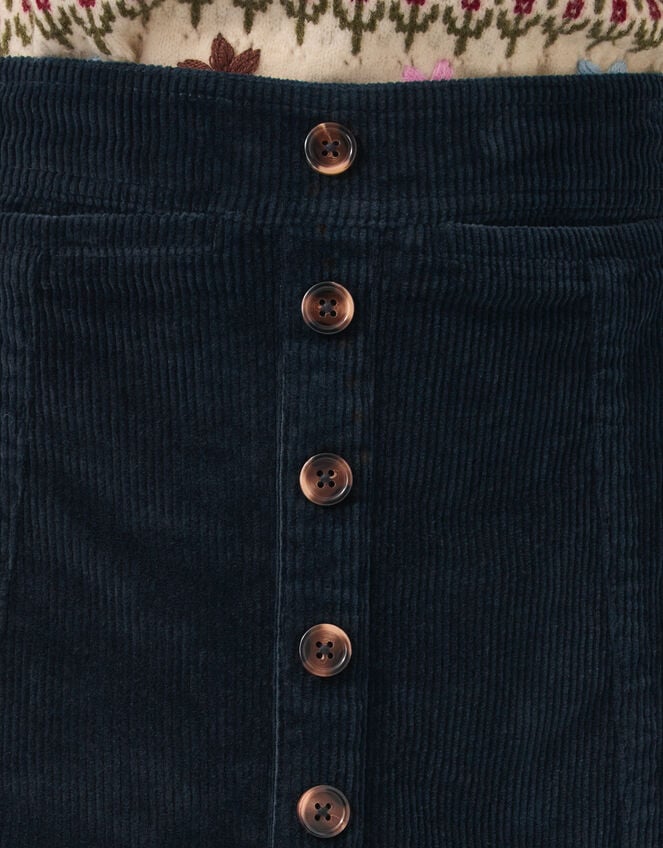 Jamie Button Corduroy Midi Skirt, Blue (NAVY), large