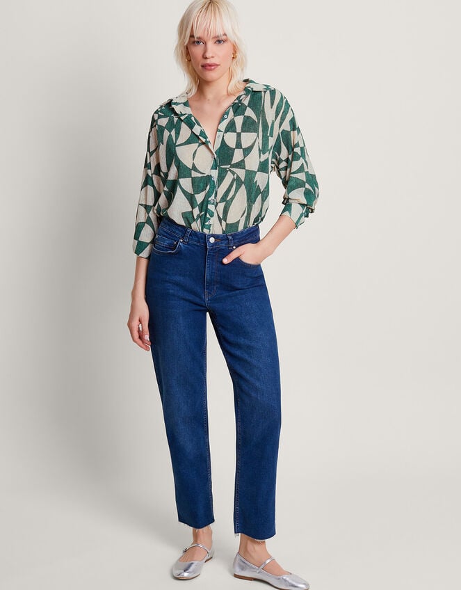 Geometric Print Shirt, Green (GREEN), large