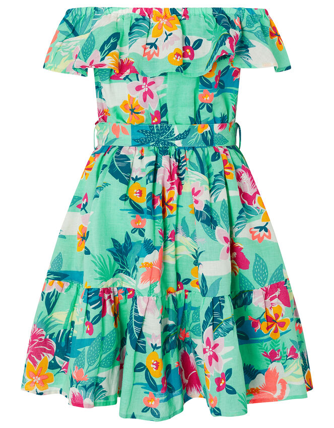 Petunia Floral Dress in Linen and Organic Cotton, Green (GREEN), large