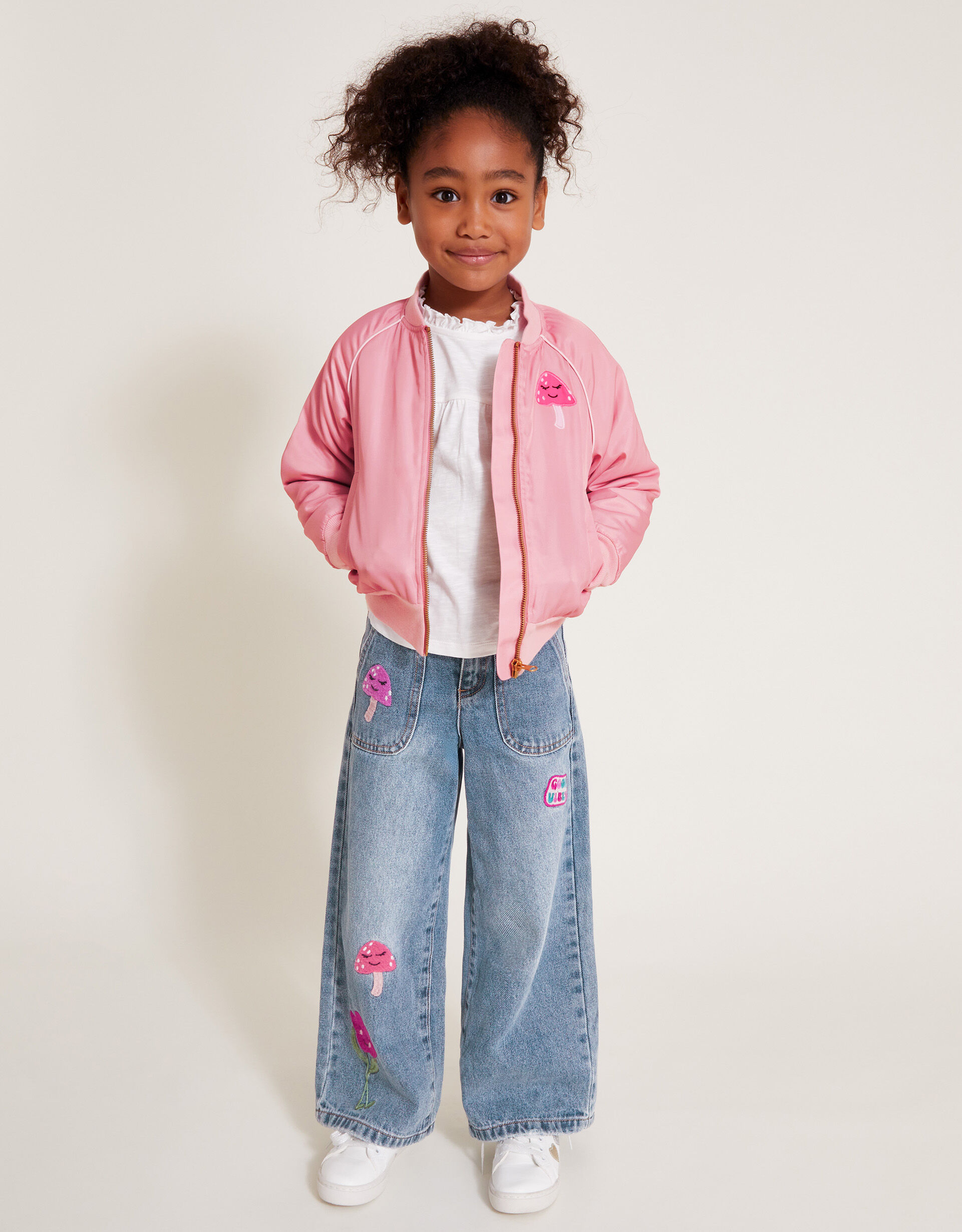 Good Vibes Bomber Jacket Pink Girls Coats Jackets Monsoon UK