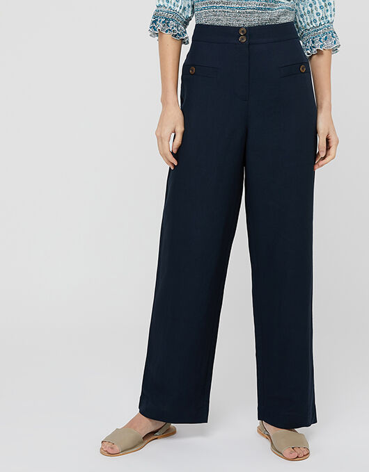 Charlotte Short Length Trousers in Linen Blend Blue