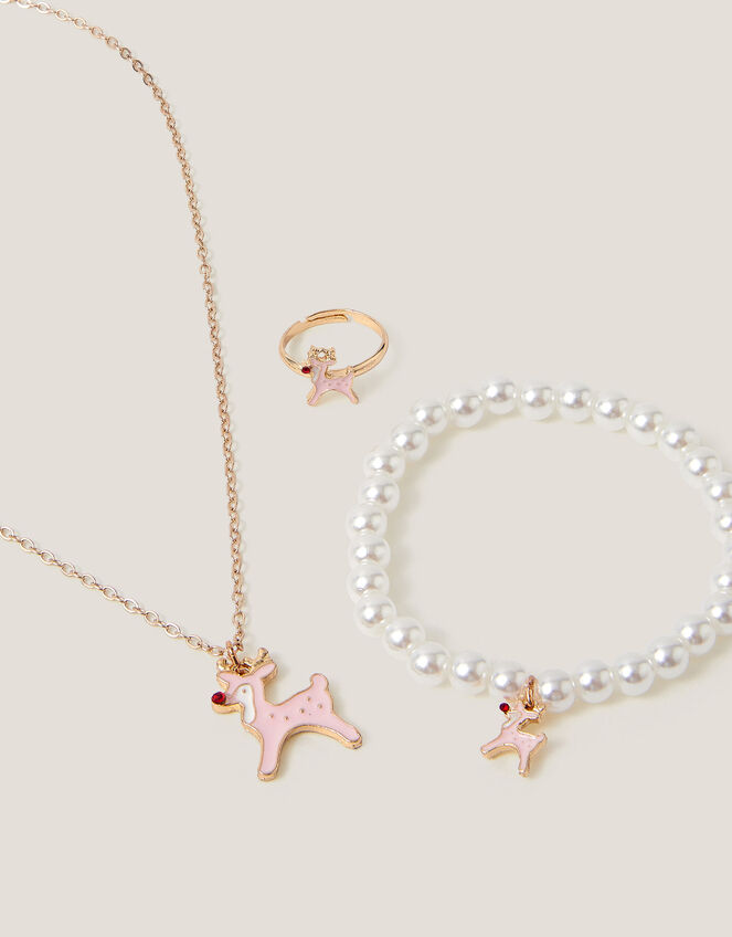 Ruby Christmas Reindeer Jewellery Set, , large