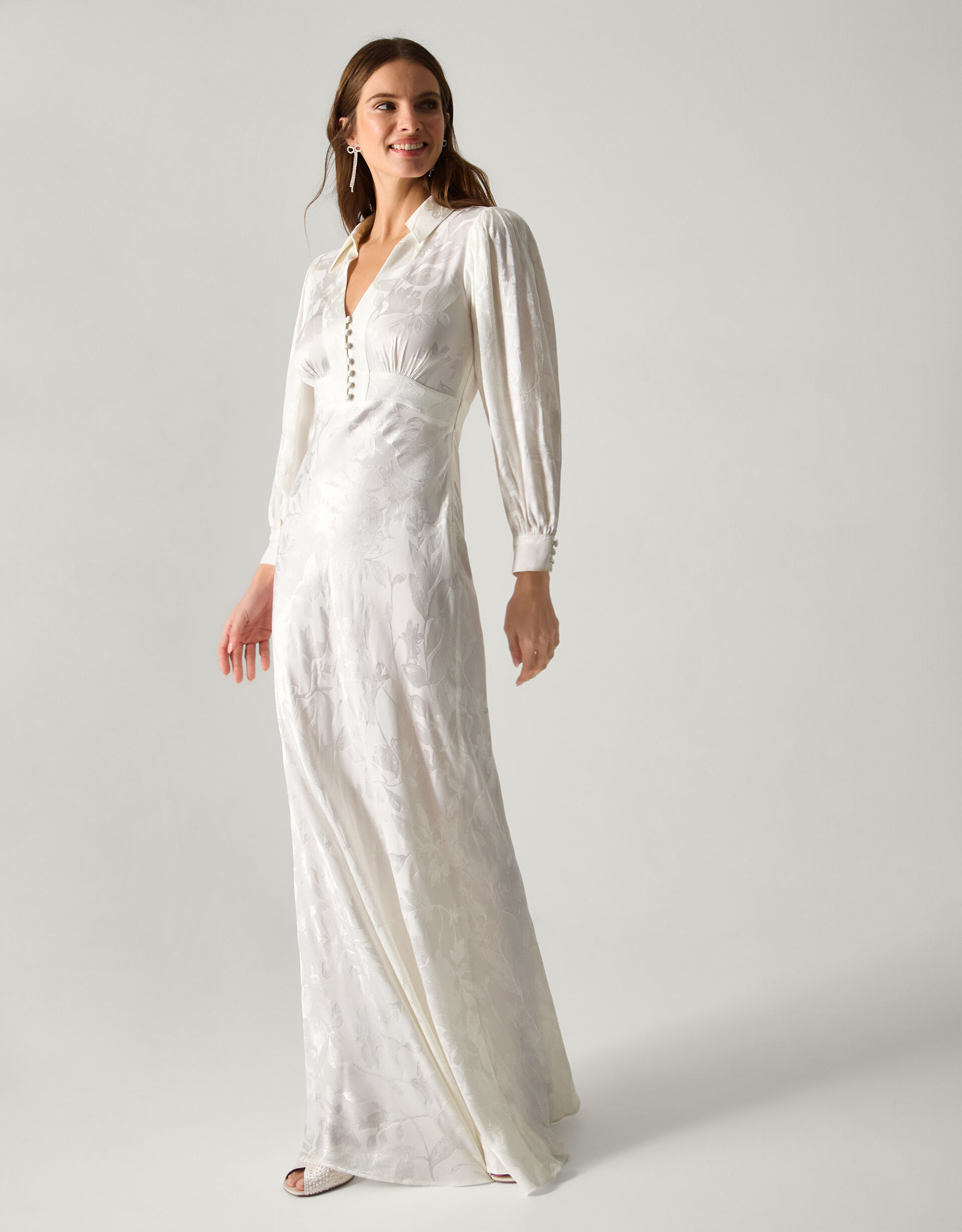Grace Long Sleeve Satin Shirt Wedding Dress Ivory